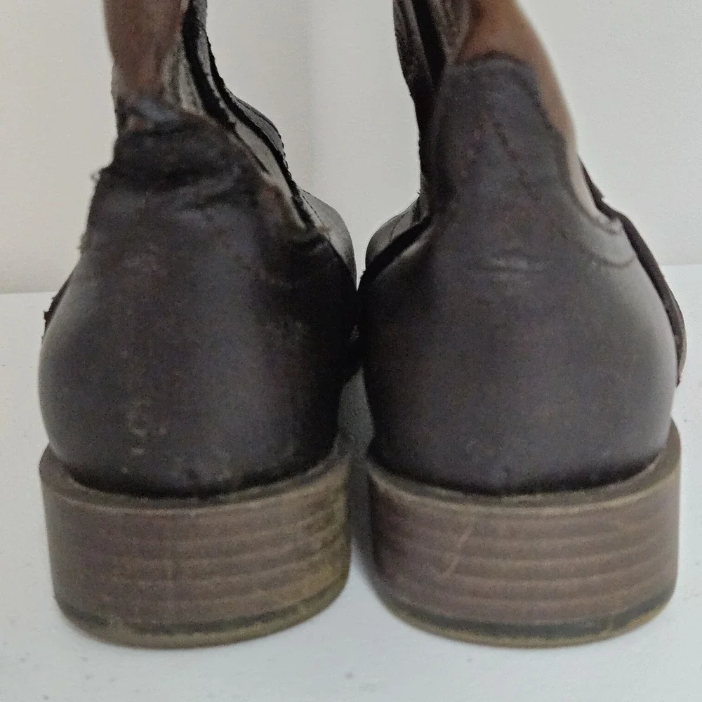 Roper Cowboy Boots Kids Size 2 Brown Faux Leather Square Toe Western Stitching